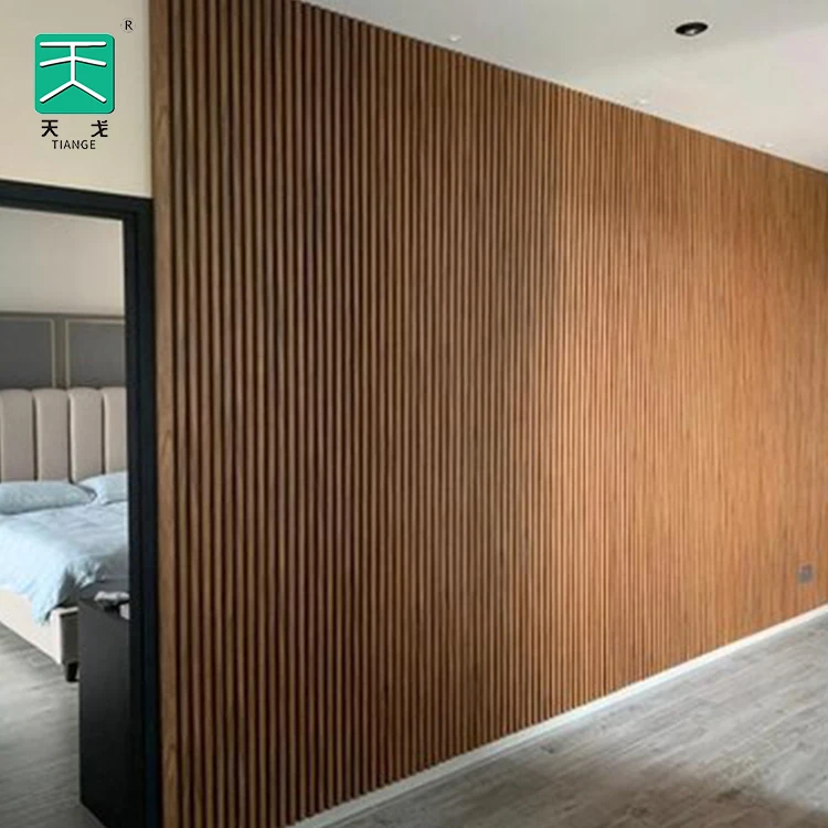 TianGe Custom Apartment interior Fluted Headboard PVC finished Grey Wooden Slat Wall Panels
