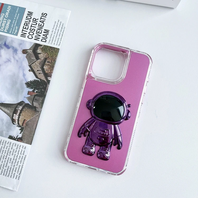 Wholesale Electroplating Astronaut Phone Stand Case With Camera Protector Cover For iPhone 15 Transparent Cute Cool Phone Case
