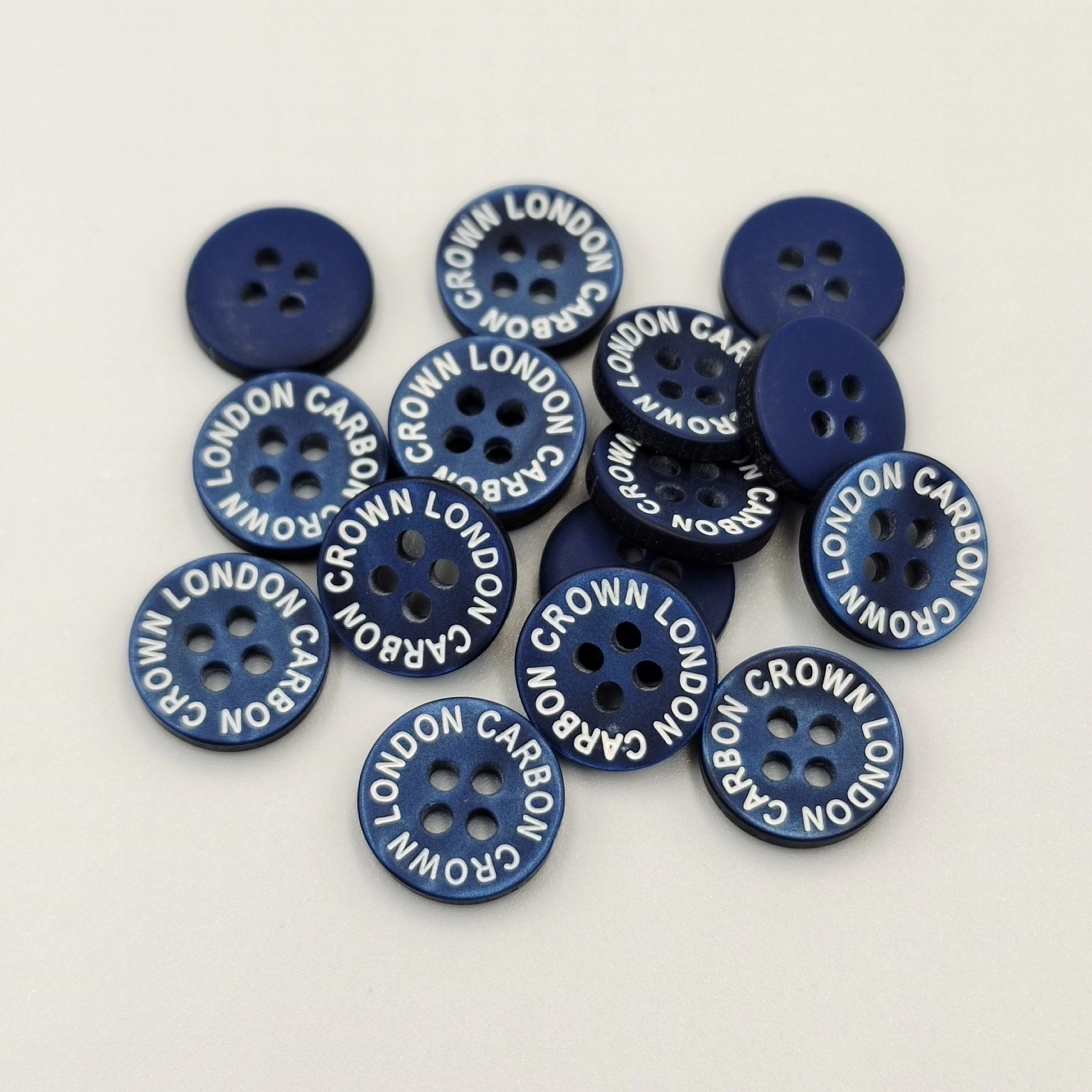 Custom Fancy Engraved Brand Name Flatback Plastic Button Type 4-Holes Button