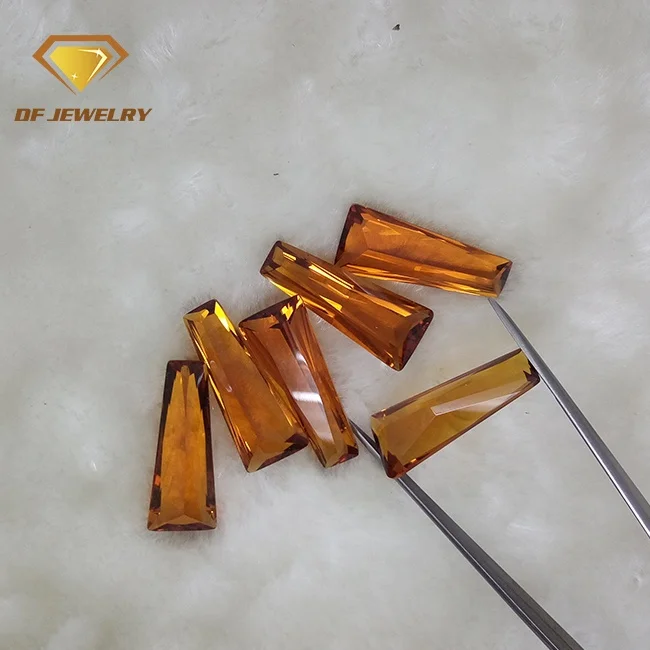 Customized Hydrothermal Quartz Tapper Baguette Princess Cut Synthetic Citrine Crystal Quartz For Jewelry Making