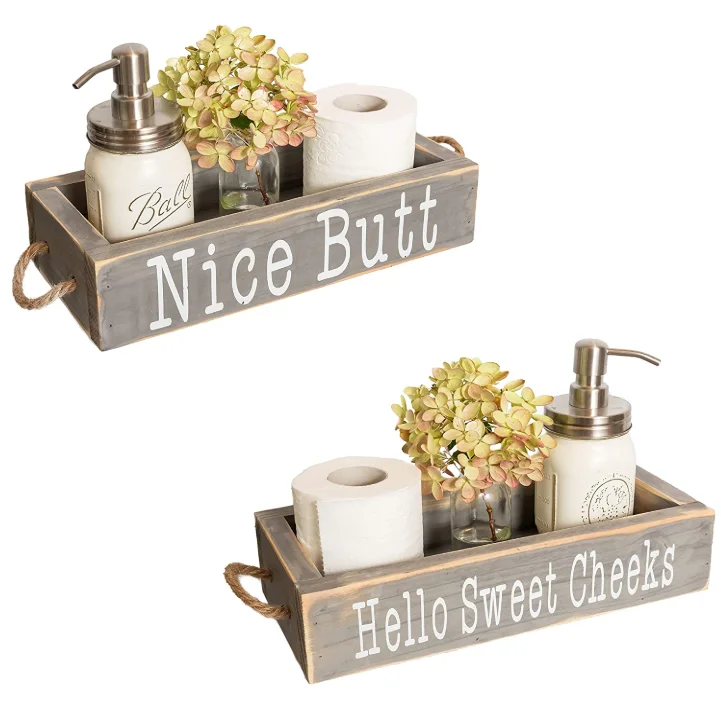 
Farmhouse Toilet Paper Holder Storage Nice Butt Bathroom Decor Box Grey 