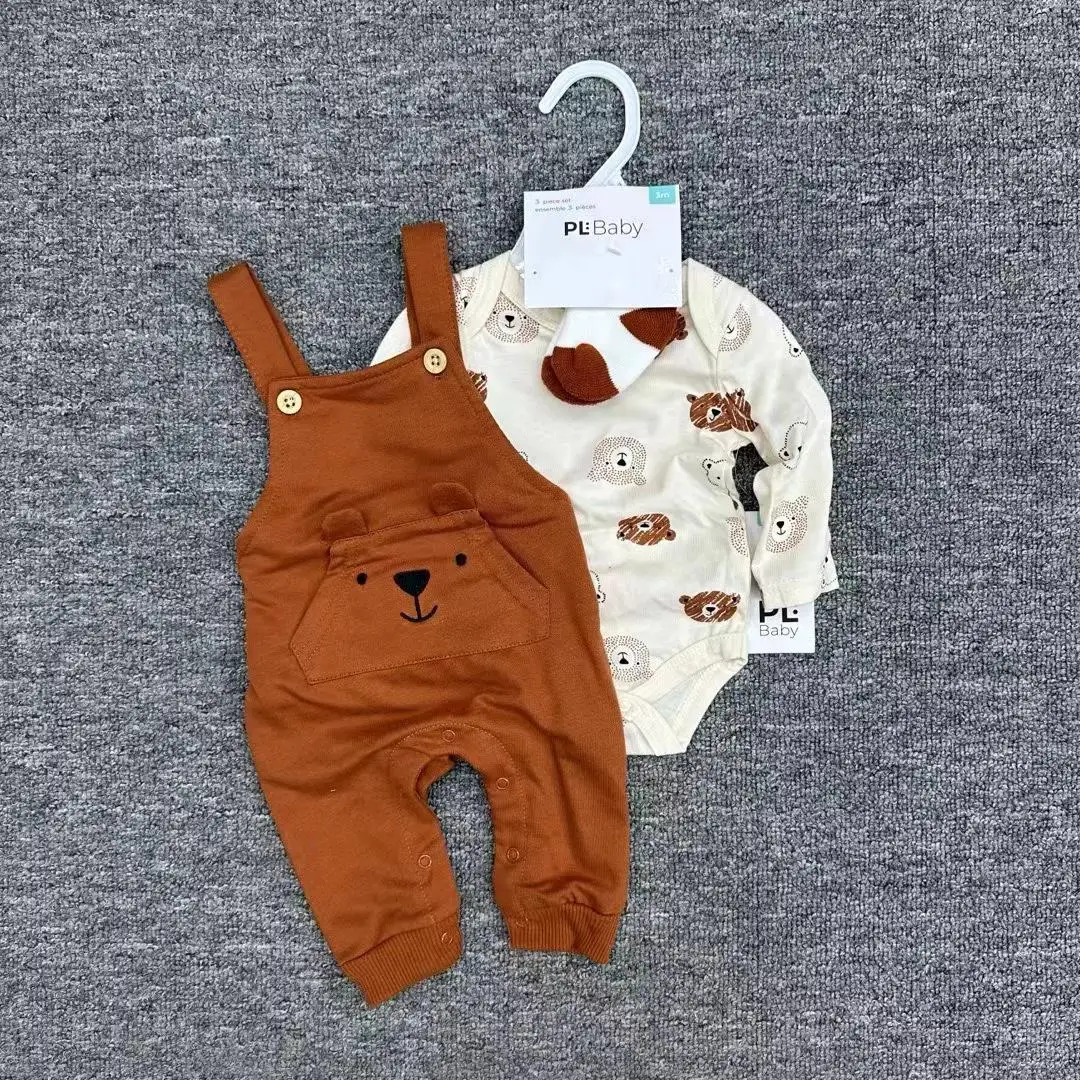 2023 New Baby Boys Overalls Long Sleeve Romper With Socks 3-Piece Set