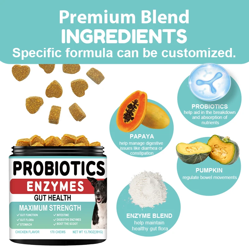 OEM Pet Probiotic Digestive Care Animal Medicine Skin Health Promoting Probiotic chews for Dogs