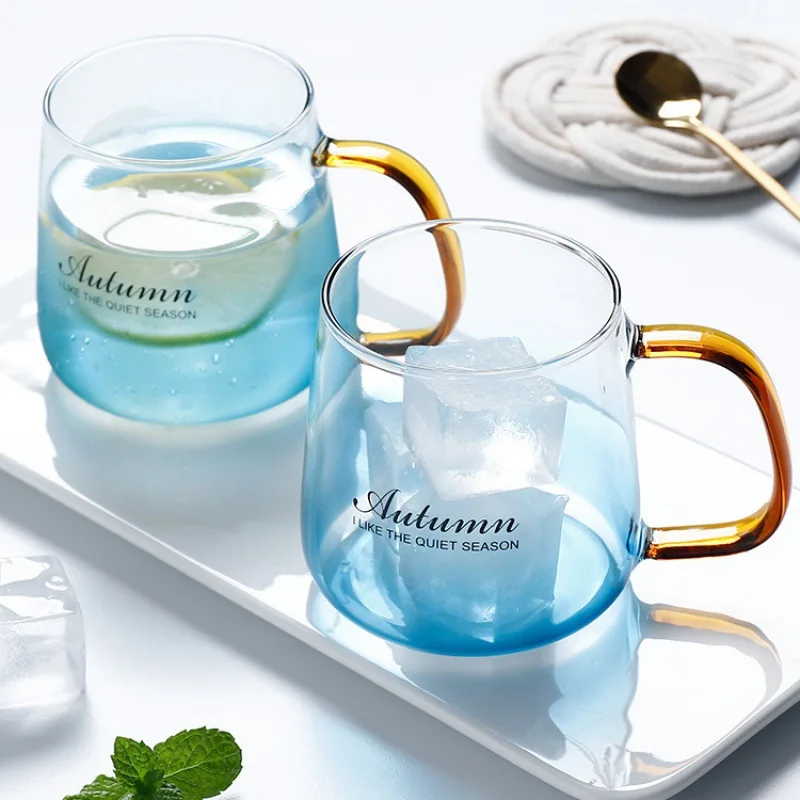 Creative Lemon Cups Bottomed Glass Nordic Style Household Large Blue Cups & Saucers High Borosilicate Glass