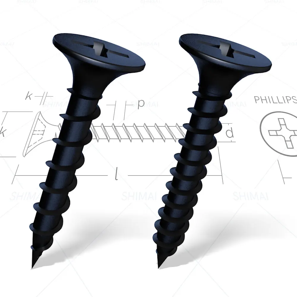 Tornillos Drywall , Phosphated Twinfast Coarse Fine Thread Bugle Head Black Drywall Screw