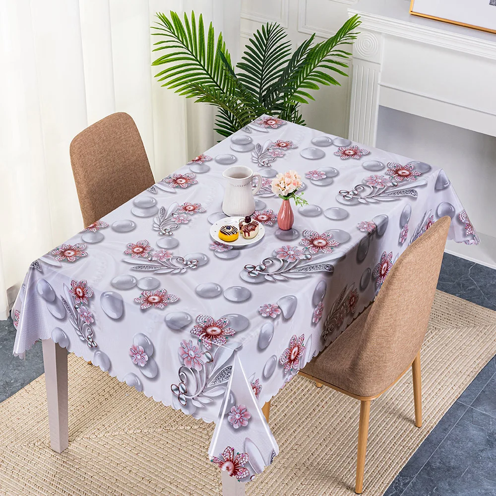 Floral Style Home Decorative Plastic Embossed Table Cloth with Yarn Backing