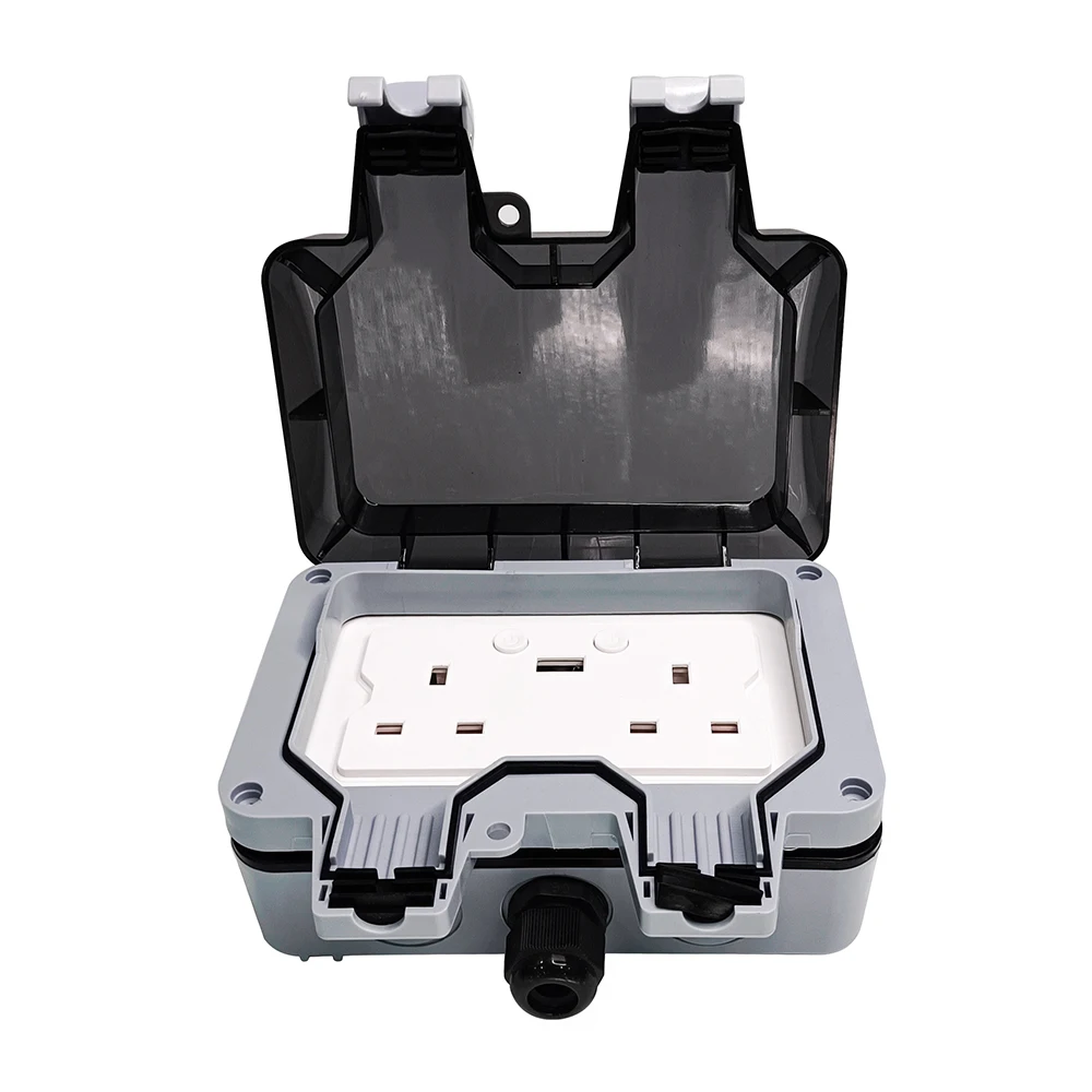 2021 New UK British standard waterproof cover IP66 Smart Outlet Wifi Outdoor waterproof Plug 2 Sockets