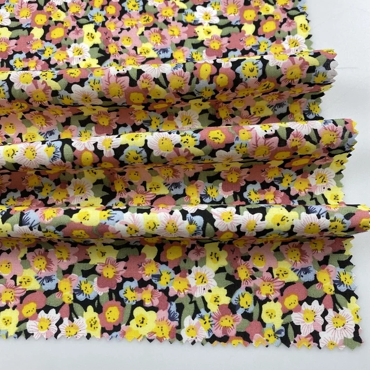 Textile manufacturer  small floral printing rayon challis woven 45s rayon print poplin fabric with small flower pattern