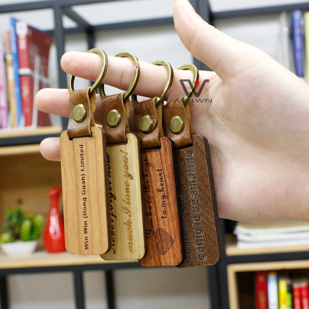 Wholesale Handmade Wood+PU Keychain with Ring Online Shopping Key Chain