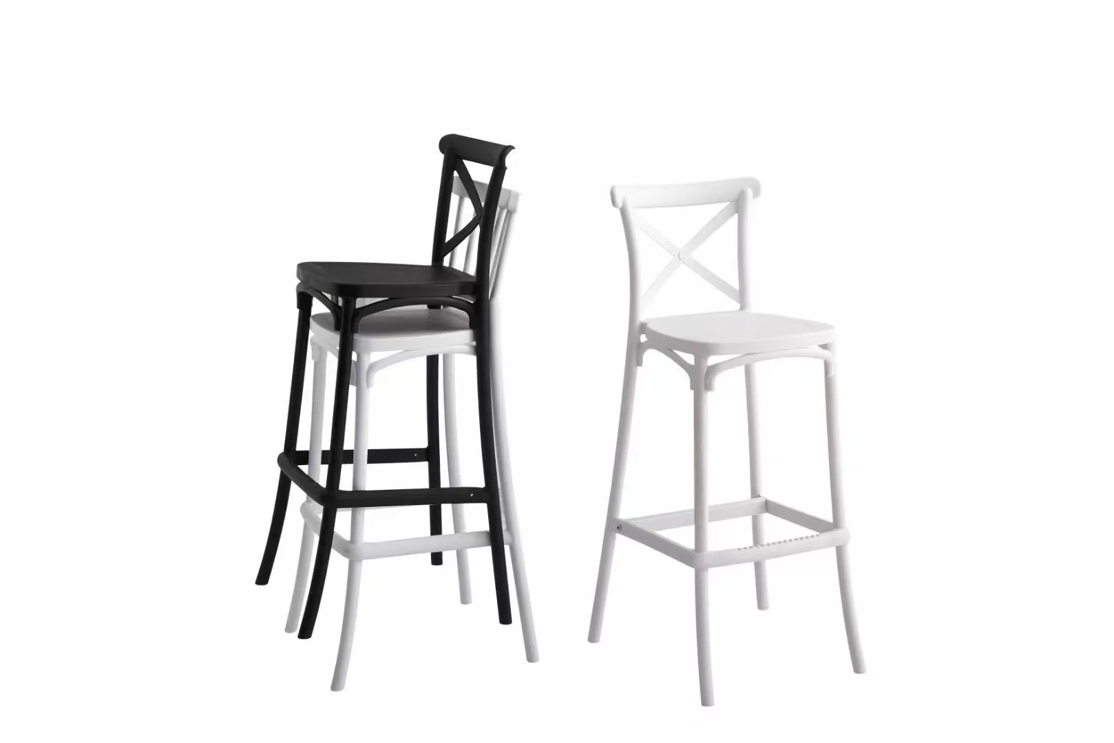 Pp Plastic Modern Nordic Style Shop Pub Cafe Hotel High Chair Cross back Bar Stools