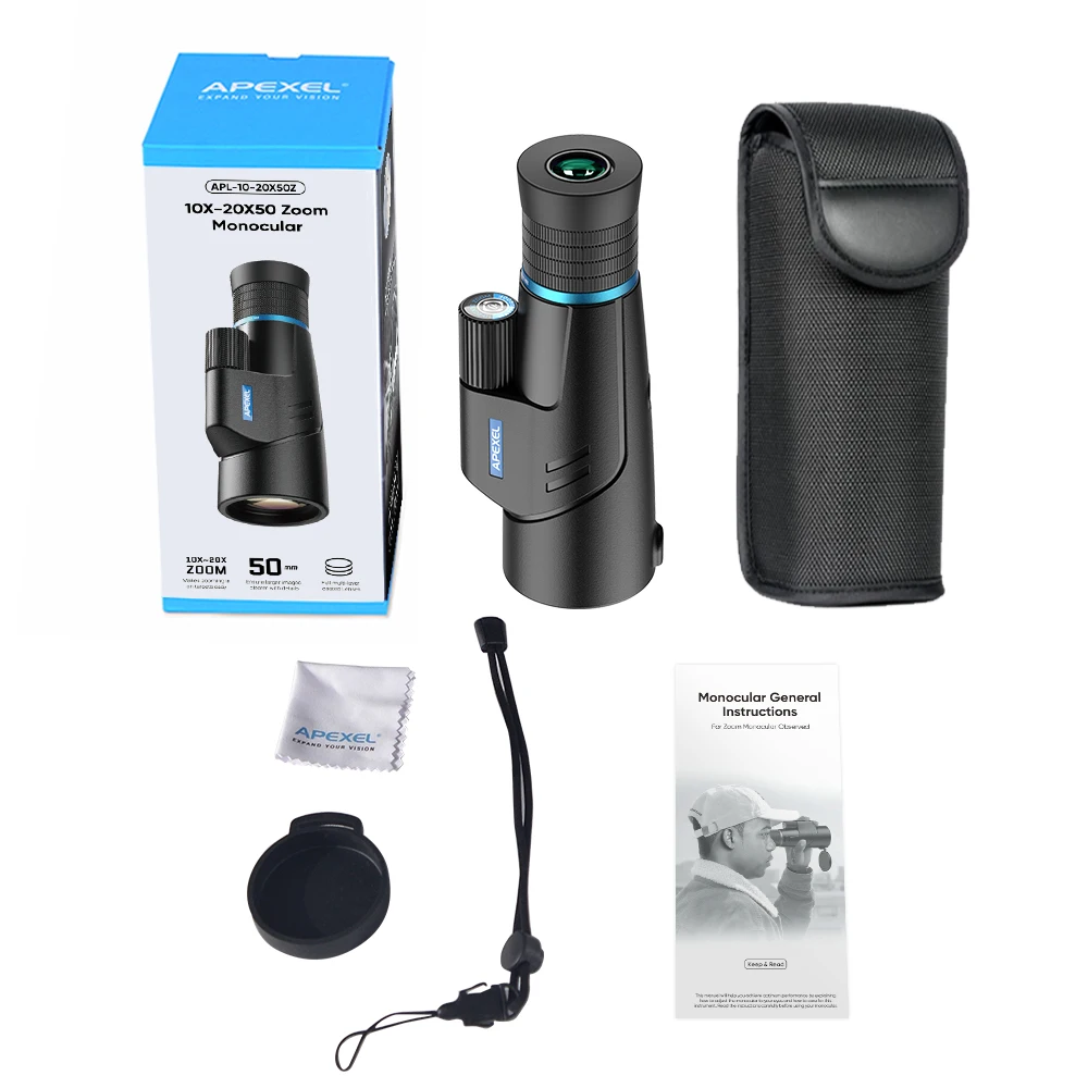 High Power 10-20X50 Zoom Monocular Telescope FMC BAK4 Prism Fog Proof Spotting Scope Handheld Outdoor Monocular