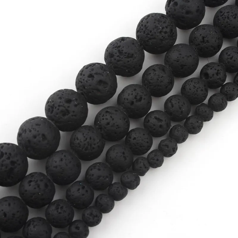 Wholesale Black Rubber Lava Stone Beads 4/6/8/10MM Volcanic Rock Round Loose Beads for Jewelry Making