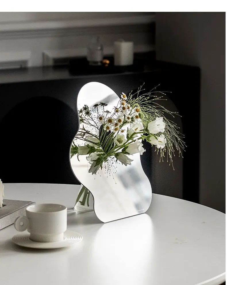 Customize Transparent Mirror Design Decor Acrylic Vase Crystal Creative Decorative Living Room Flower Vase