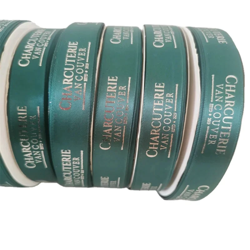 Wholesale Glitter Gift Satin Ribbon Customize Logo Luxury 3D Embossed Raised Logo Polyester RIBBONS Elastic Ribbon Silk Screen