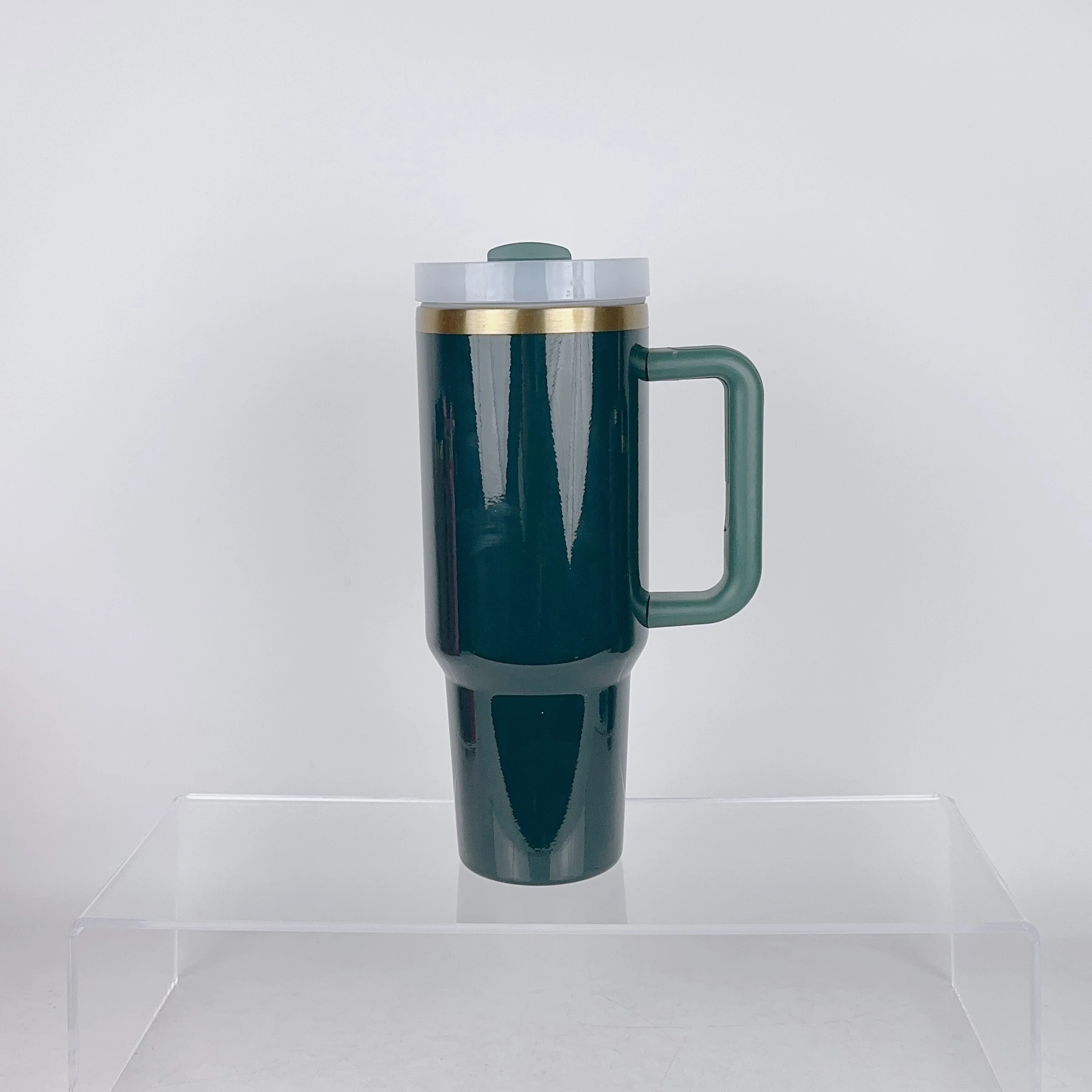 Custom 40oz Adventure Big Tumbler with Gold Rim Copper Based Rainbow Laser Engraving Gilded Gold Mug