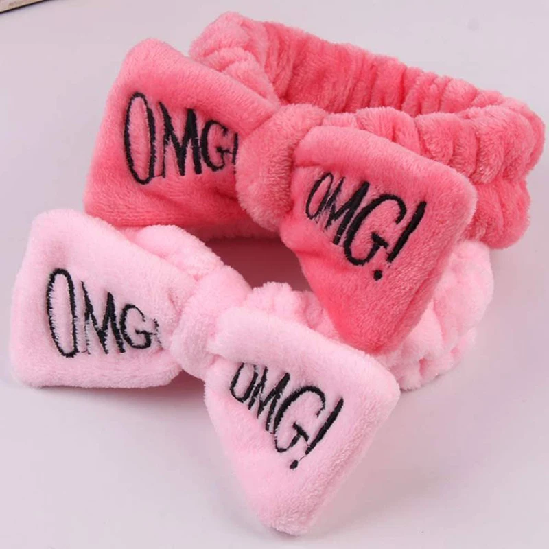 Omg Headbands Spa Coral Fleece Makeup Cosmetic Shower Terry Cloth Bow Headbands For Washing Face Women Facial Hair Band