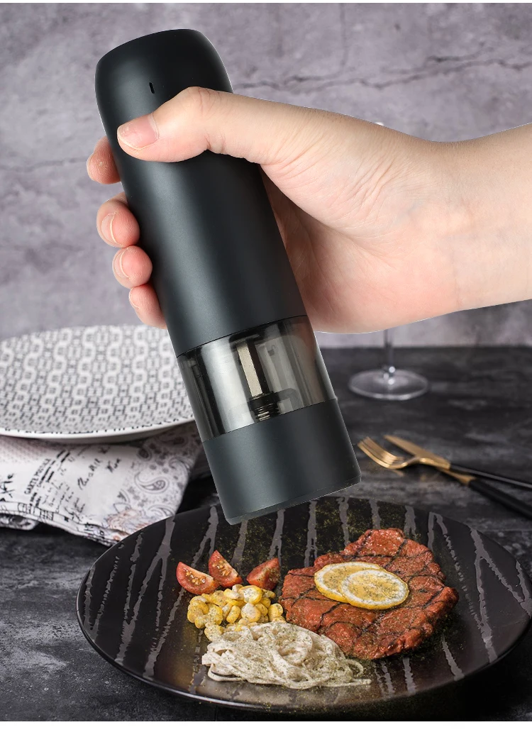 Automatic electric USB salt and pepper grinder adjustable portable spice grinder set salt mill with light