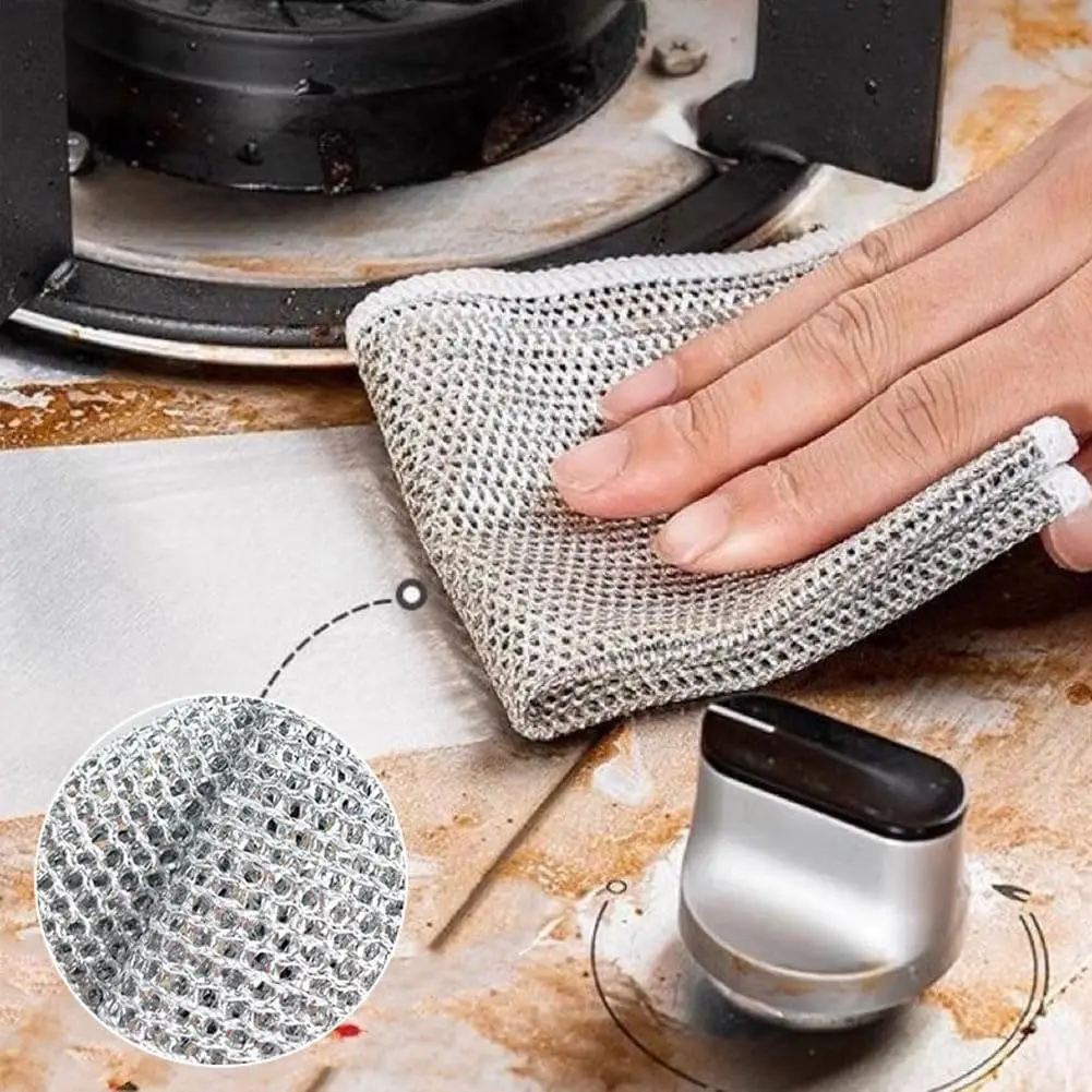 Wholesale Microwave Stove Clean Tool Cleaning Pads Scrub Cloth Double-Sided Mesh Metal Wire Dishwashing Rags
