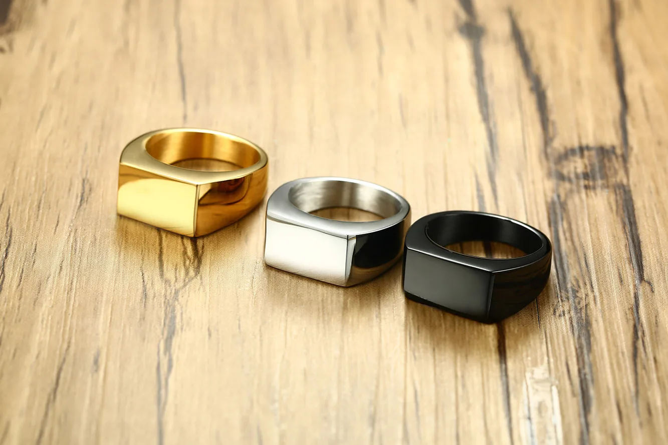 Changda 18k gold stainless steel custom logo engraved geometric blank signet ring for men