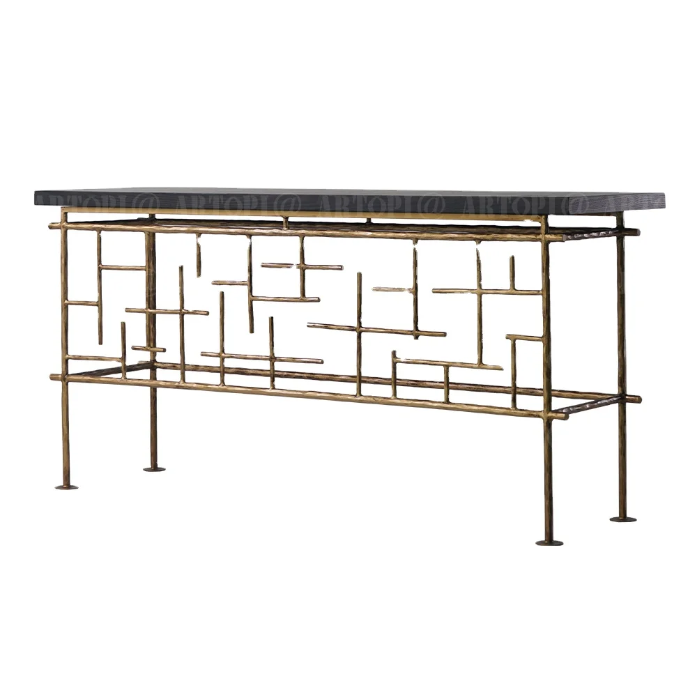 Unique Wood Hand forged Metal Frame Office Restaurant and Hotel Front Reception Desk