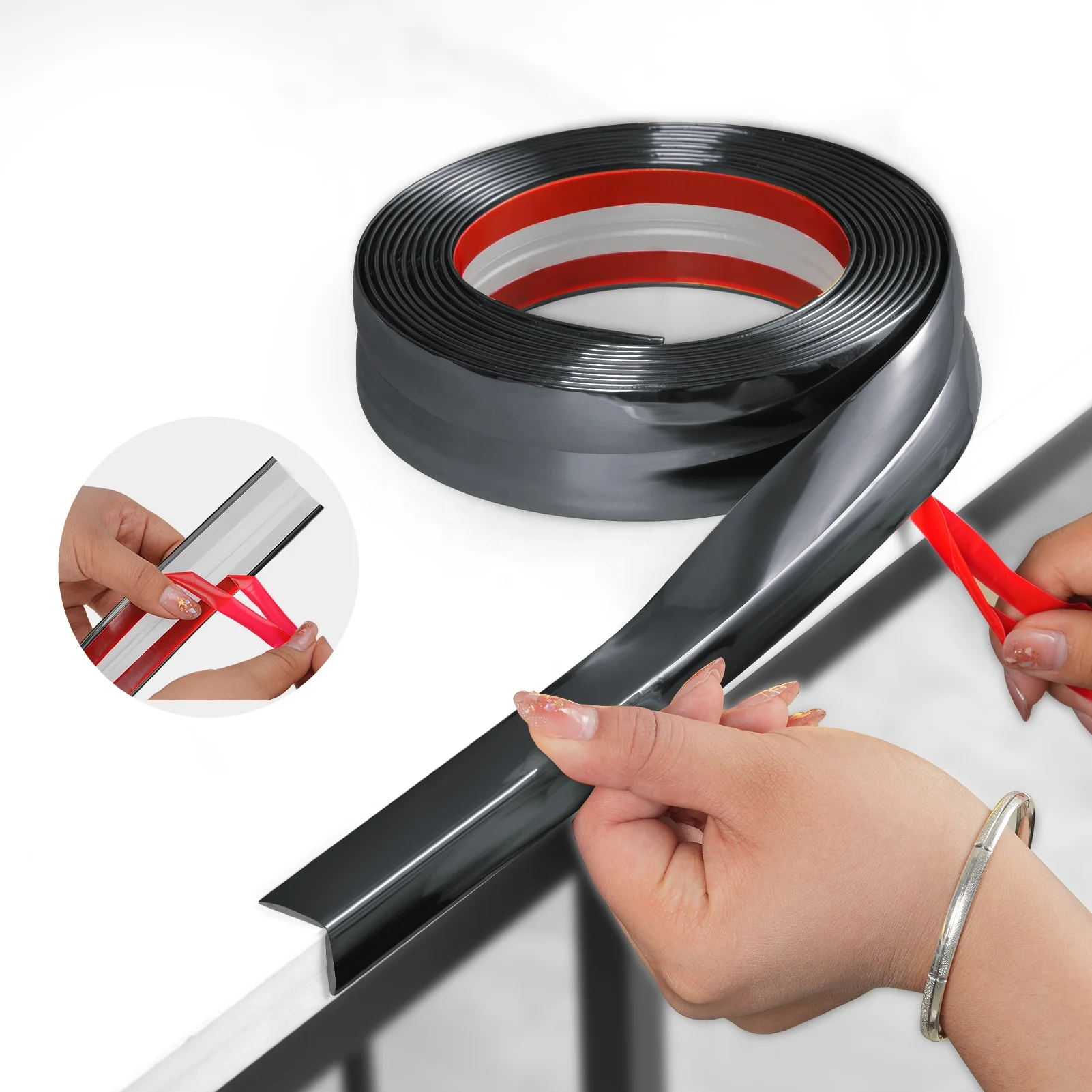 PVC Black Flexible Inside & Outside Corner Molding  Trim Peel and Stick Trim for Table Edge Protection Door or Wall Decorative