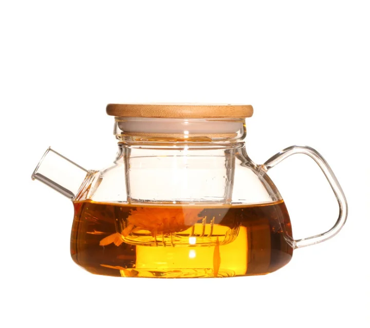wholesales Thickened Borosilicate Nordic Glass Pot With Bamboo Lid Scented Tea Fruit Teapot