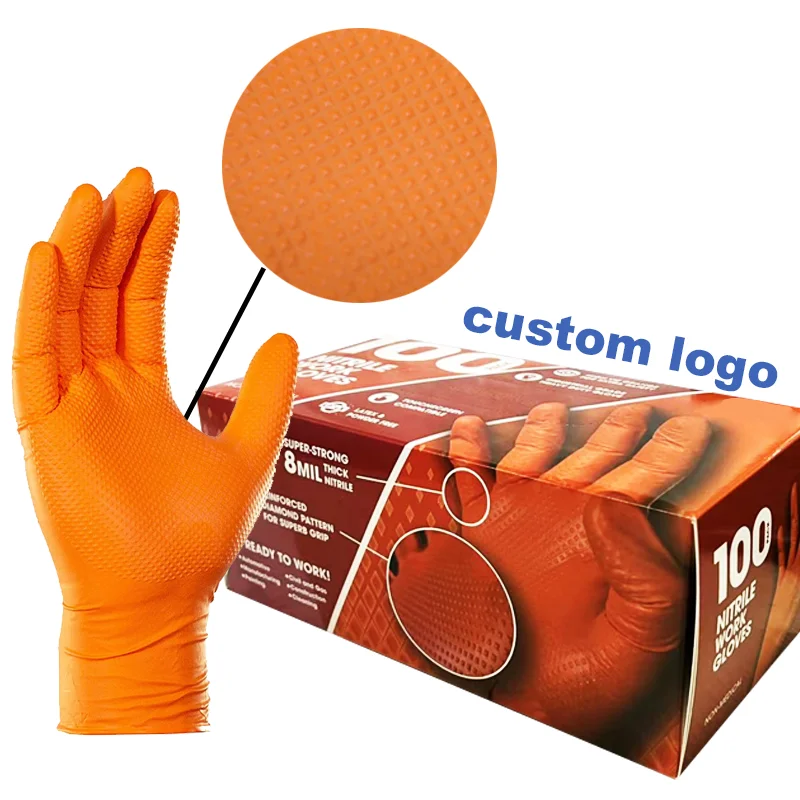Automobile industrial S-XL garage duty car repair use 5mil Black Orange mechanical pure nitrile gloves with diamond texture