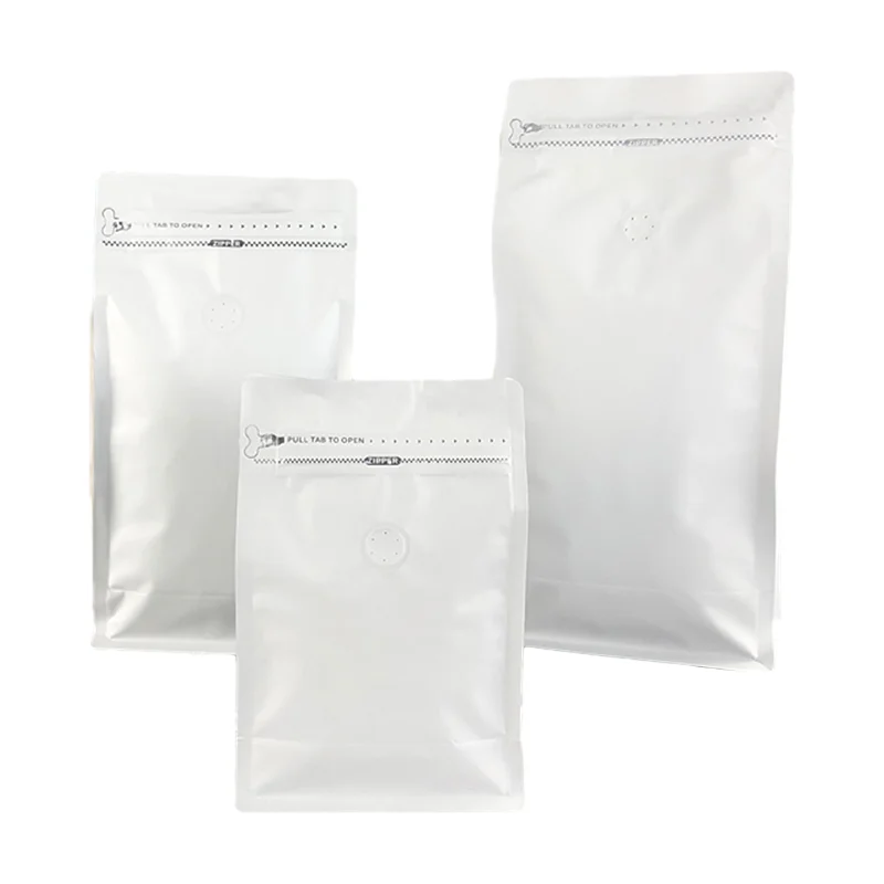 500g Standup Bags Matte White Flat Bottom Foil Pouch Resealable Zipper Top Kraft Paper 8-side seal bag for coffee tea