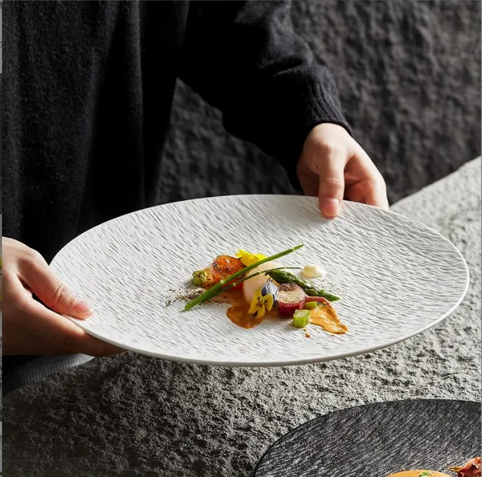 Frosted rock pattern tableware ceramic plate senior sense of western food plate simple shallow plate