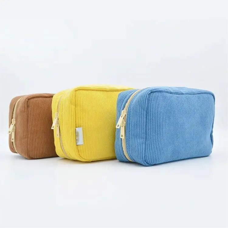 New Fashion Style Pink Cute Zipper Bags Small Portable Corduroy Cosmetic Organizer Bag Designer