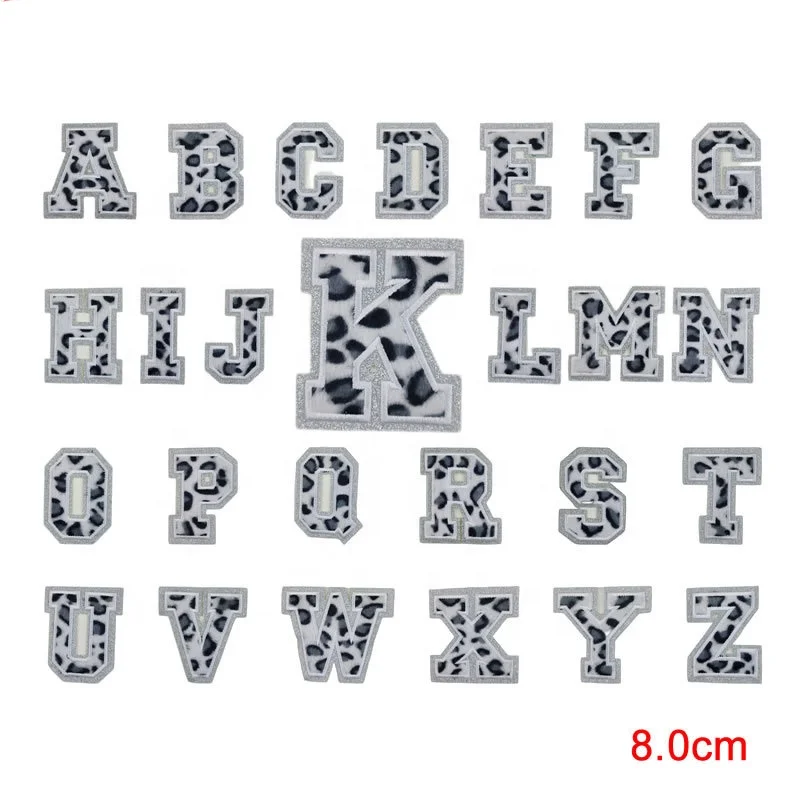 Pink Leopard print glitter letter patches Clothes Cheetah chenille patch letters A-Z iron on letter patches
