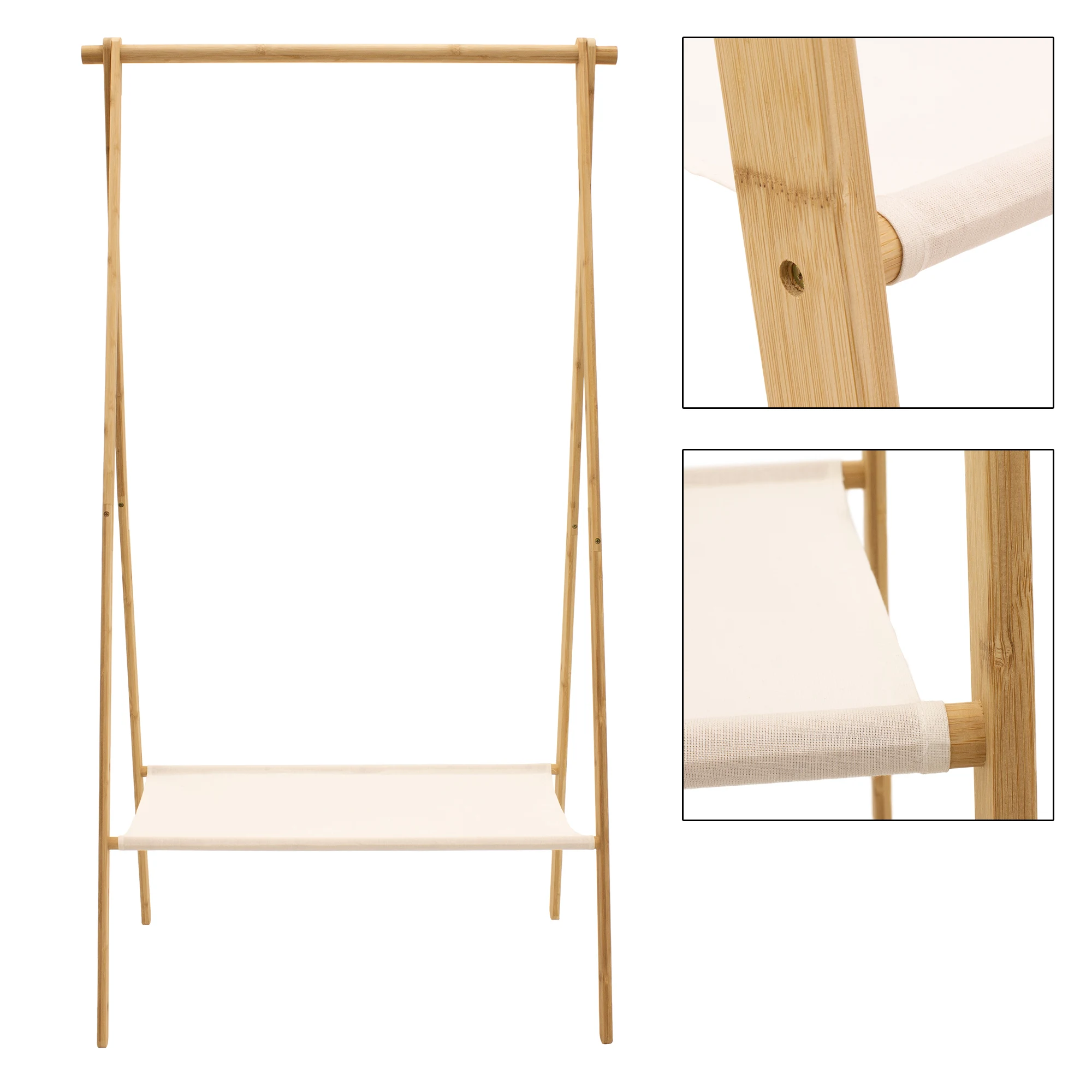 Garment Bamboo Shelf Garment rack Bamboo Clothes Display Rack with Fabric Shelf Hanger Clothes Rack