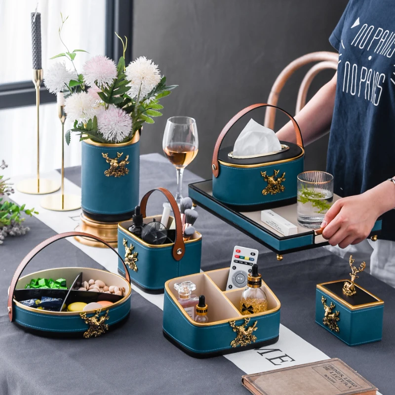 Wholesale Leather Resin Storage Jewelry Serving Decorative Tray Set For Hotel