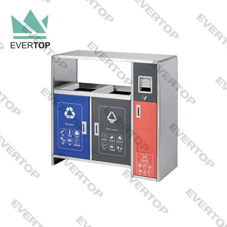 SD-80D Public Dual Compartment Outdoor Rubbish Waste Trash Recycle Garbage Can Bin With Cigarette Bin Garbage and Recycling Bin