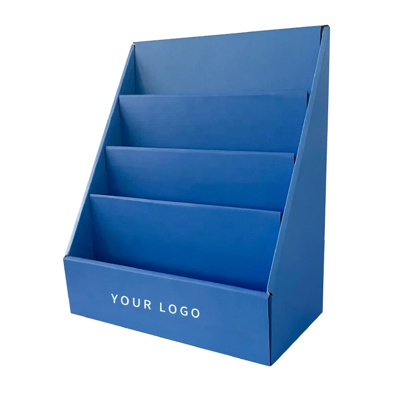 Durable Cardboard Display Stand Office File Brochure Holder Booklet Display Strong Rack 3 Layer Folding Shop Promotion Shelves
