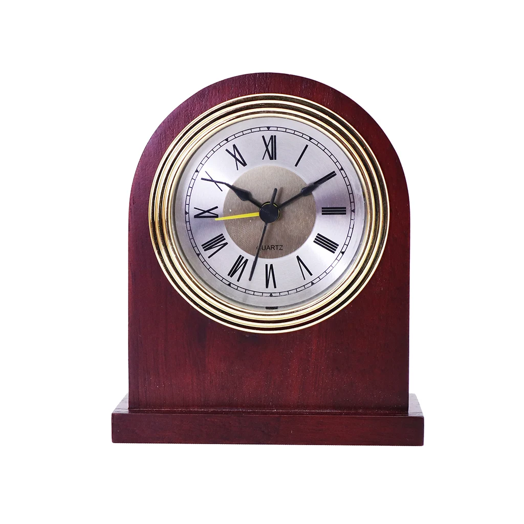 Wine red solid wood alarm clock, Hotel decoration wooden table alarm clock