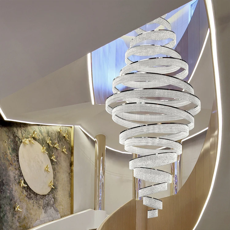 Nordic Style Indoor Decoration Hotel Lobby Duplex Staircase Villa Crystal LED Ring Luxury Chandelier Light