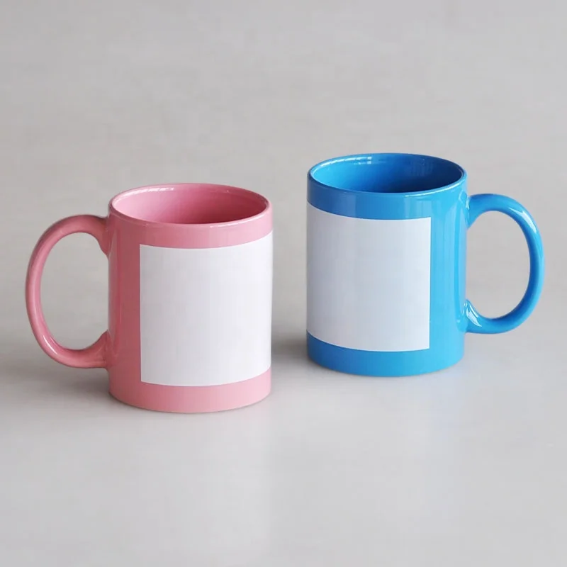 11OZ full glazed sublimation mug with white patch photo DIY sublimation mug factory premium quality heat transfer mug