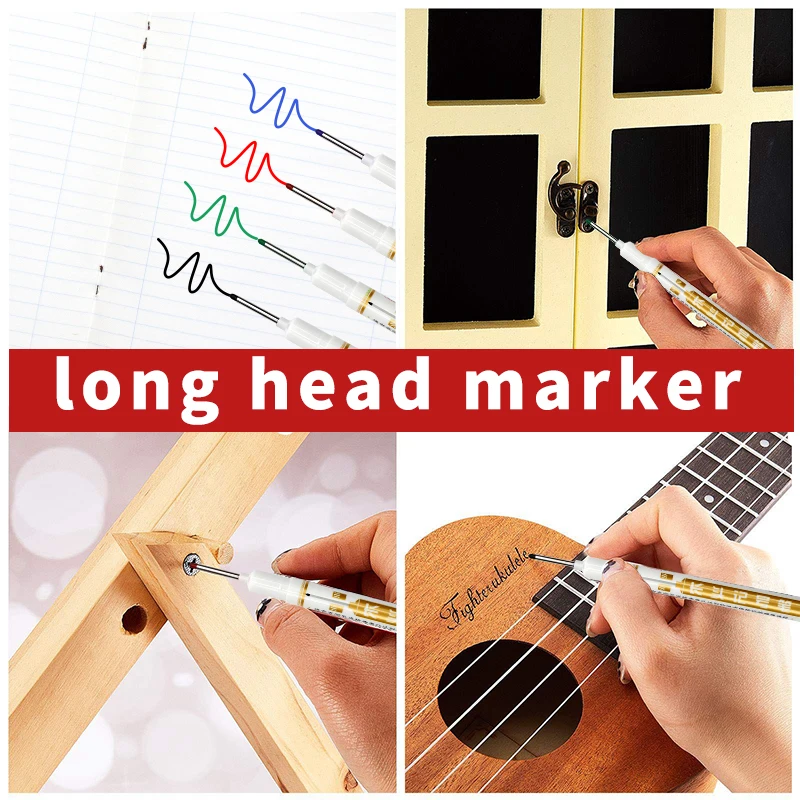 New Product Multi-Purpose Deep Drill Hole Long Nib Waterproof Marker Pens Colorful Carpenter Pen for Bathroom Woodworking