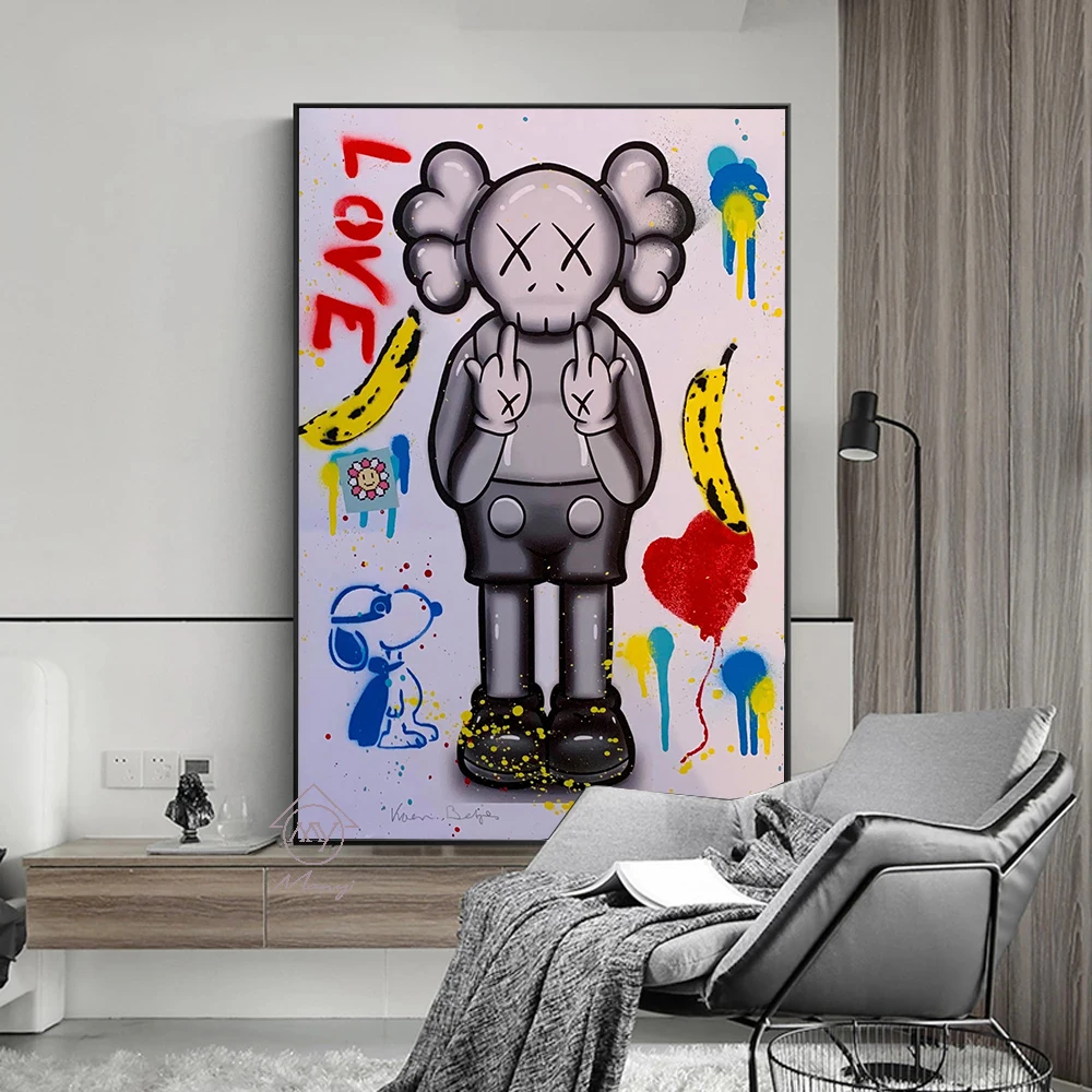 Graffiti Bear Abd Cartoon Dog Posters and Wall Art Pictures Print on Canvas for Home Bedroom Room Decor As Gift for Kids