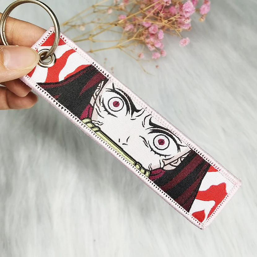 Custom Woven Logo Jet Tag Key Chain Embroidery Keychain Motorcycle Car Anime Key Tags