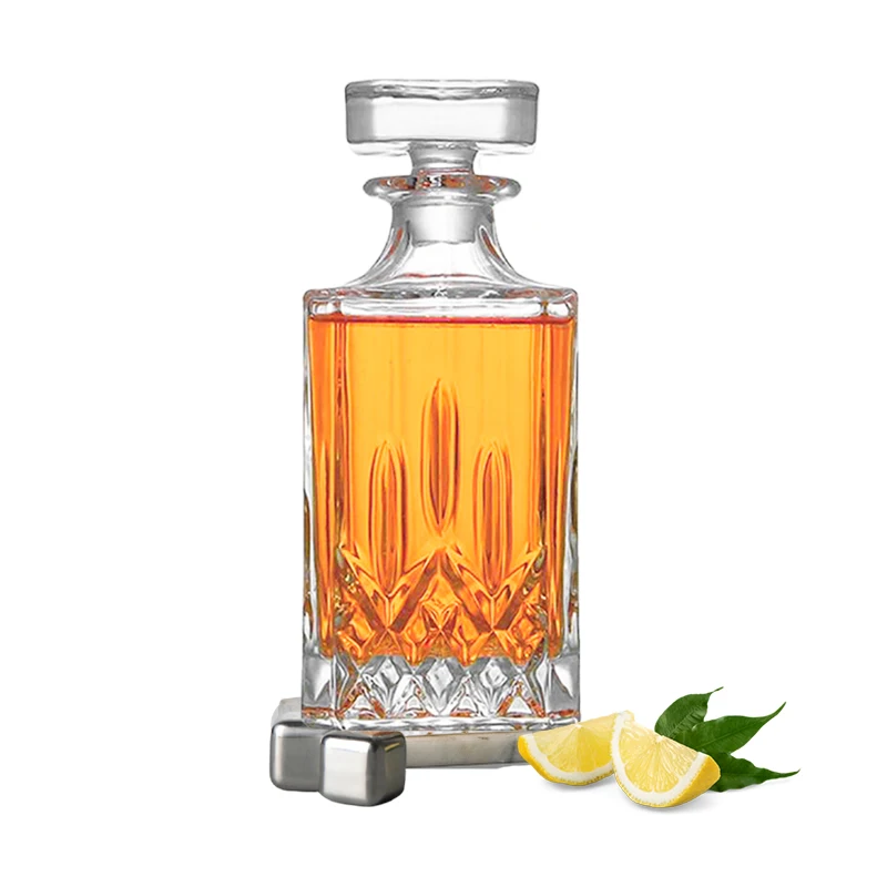 750ml 26oz Square Whiskey Decanter Bottle Hot Selling 2024 Custom Logo Crystal Cups Bottles Gifts Box Set Wine Liquor