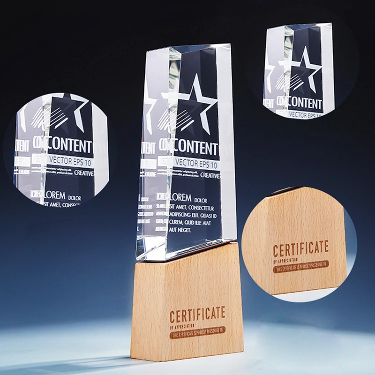 High quality crystal gift wooden awards trophy