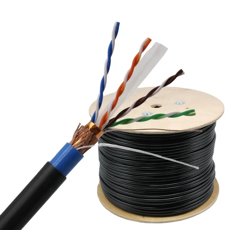 1000ft shielded outdoor cat 6 cable PVC + PE  Al foil 90% braiding copper sftp cat6 lan cable 305m