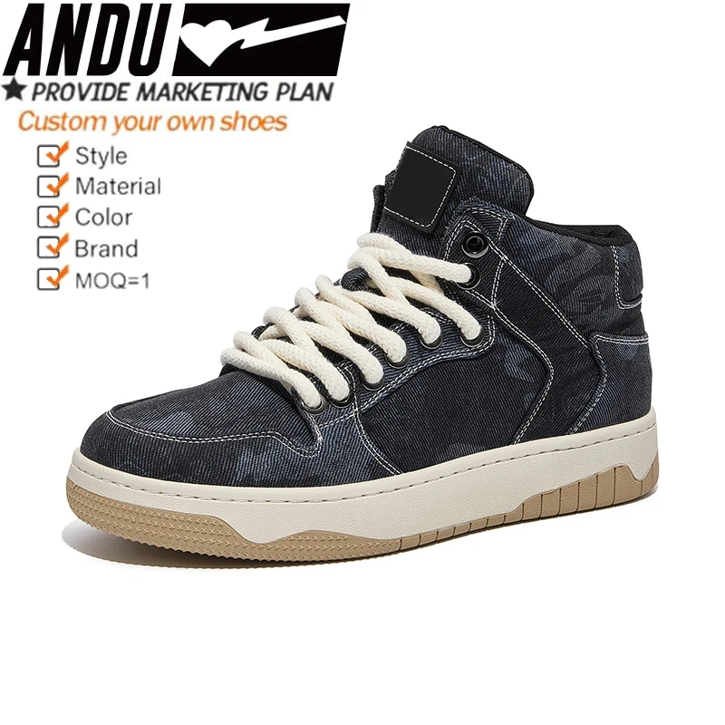 Oem Custom Shoes Denim Basketball Style Sneaker Customized Logo Outdoor Comfortable Walking Style Shoes