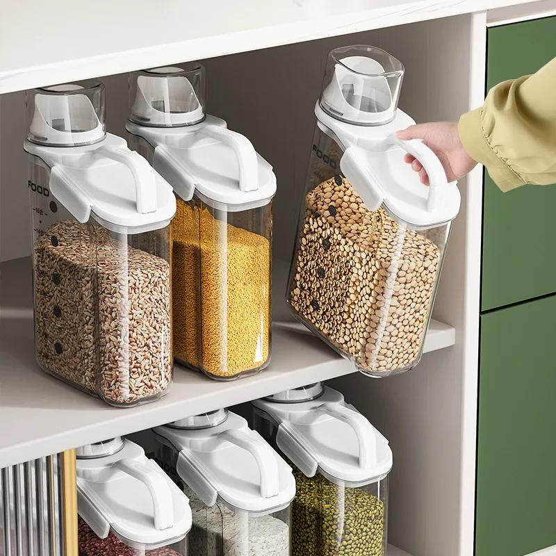 Airtight Clear Cereal Dispenser Plastic Grain Snack Storage Container with Pouring Spout for Rice,Tea, Dry Food Organization