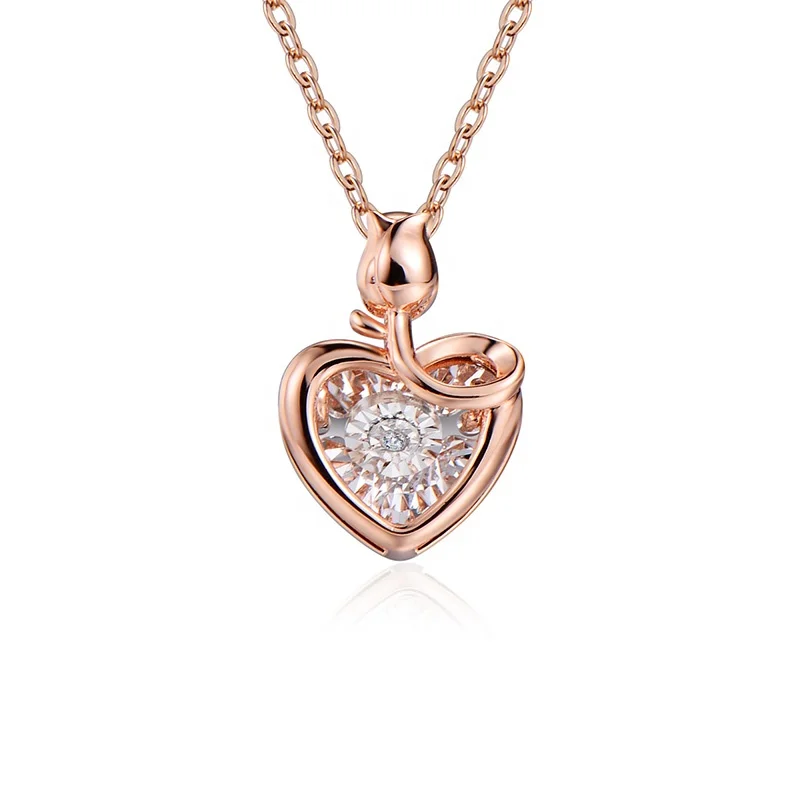 Wholesale Rose Gold Heart Necklace Jewelry 18k Pvd Gold Bead Chain Crystal Necklace