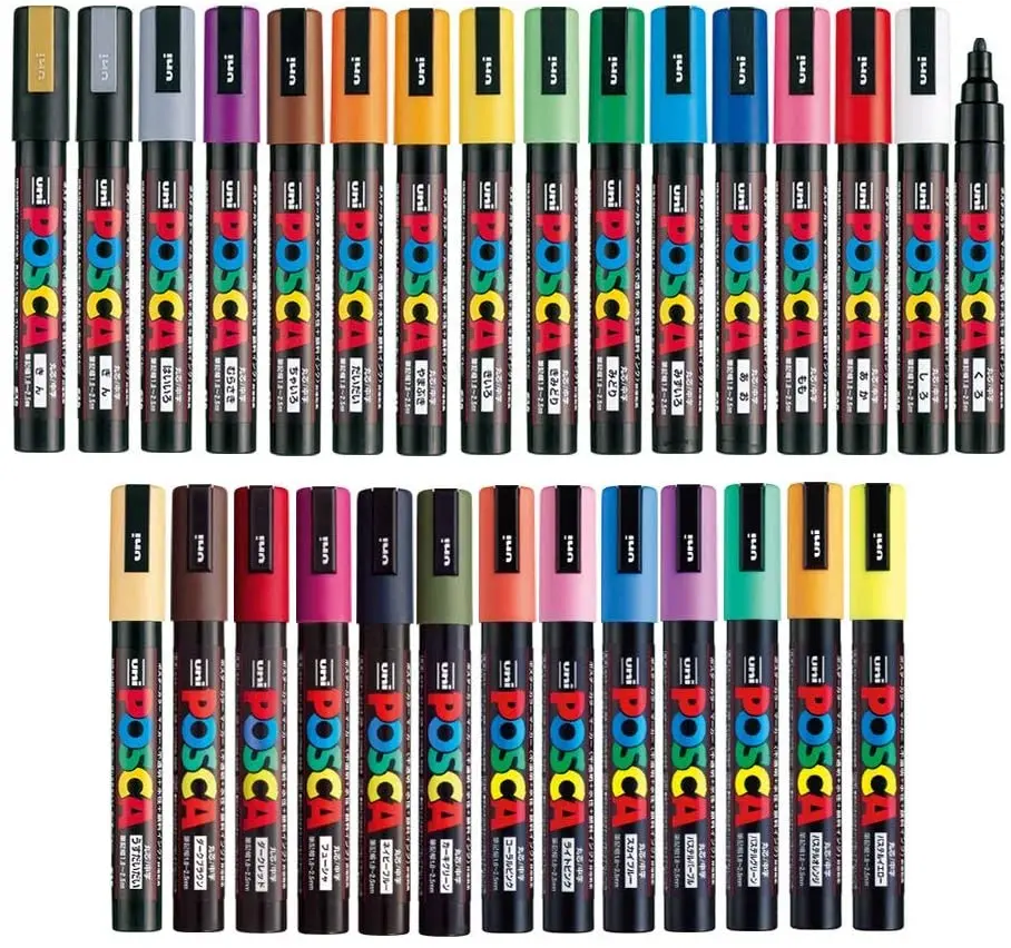 Uni Posca Paint Marker FULL RANGE Bundle Set  Mitsubishi Poster Color ALL COLOR Marking Pen Medium Point ( PC-5M )