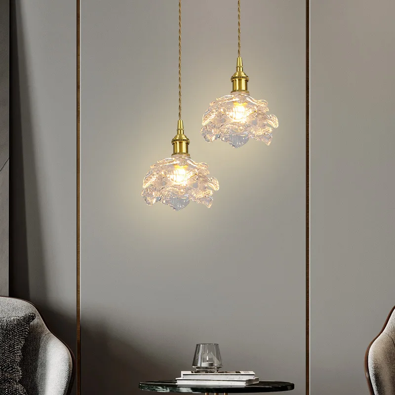 Nordic Vintage Style Creative Brass Glass Pendant Lamp  Hotel Bedroom Corridor Restaurant Lighting
