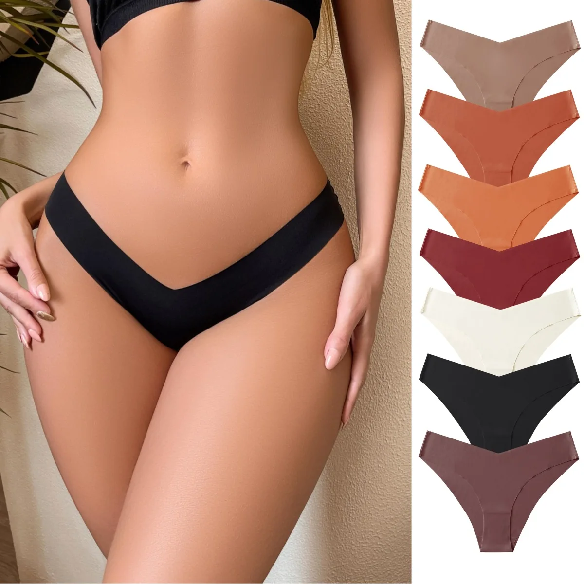2024 New Women Seamless Briefs V-Shape Smooth Breathable Underwear Sexy Low-rise Cotton Crotch Solid Panty For Girls